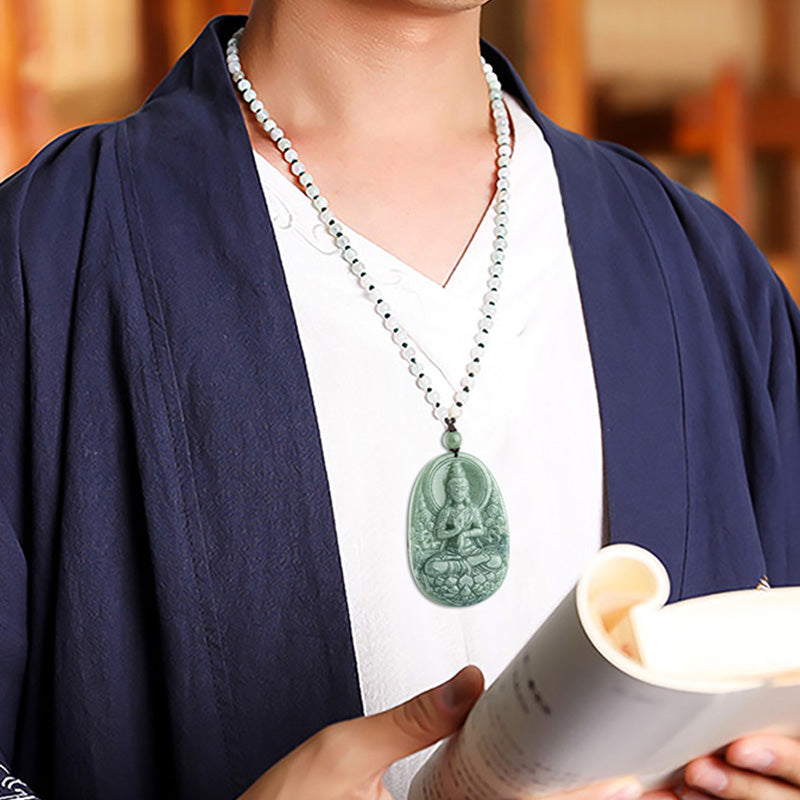 Buddha Stones天然翡翠 観音菩薩 お守り 富のネックレス ペンダント