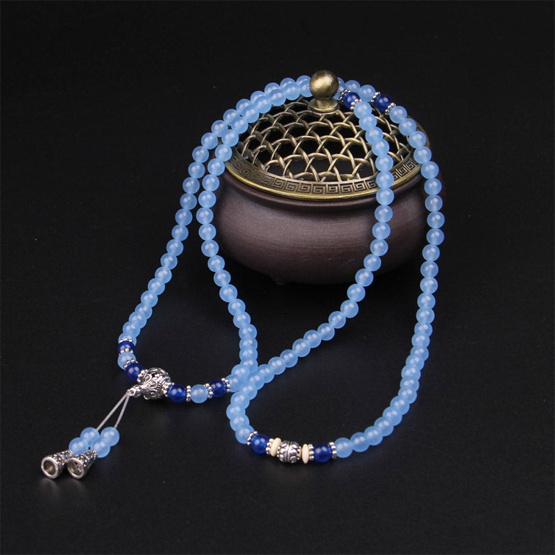 Buddha Stones108ビーズ ブルークリスタル ヒーリングブレスレットMala
