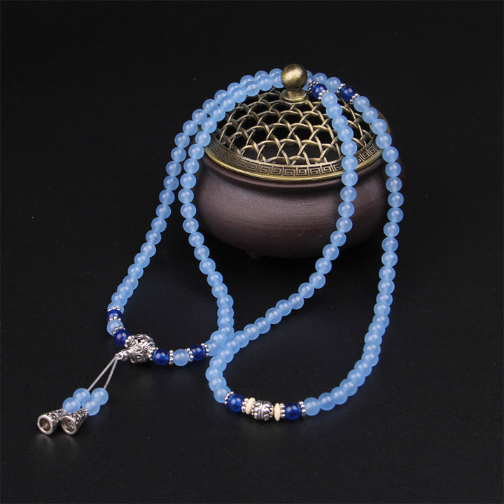 Buddha Stones108ビーズ ブルークリスタル ヒーリングブレスレットMala