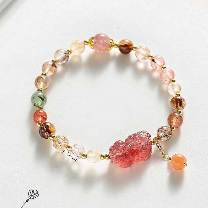 Buddha Stones天然ルチルクォーツ ストロベリークォーツ 貔貅開運財運ブレスレット