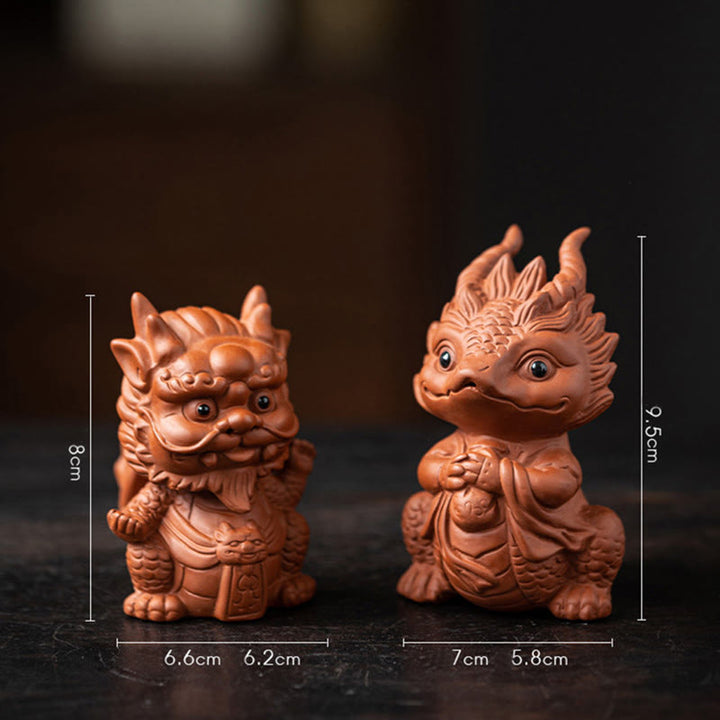 Buddha Stones幸運 龍 富 茶 ペット 紫 粘土 置物 装飾