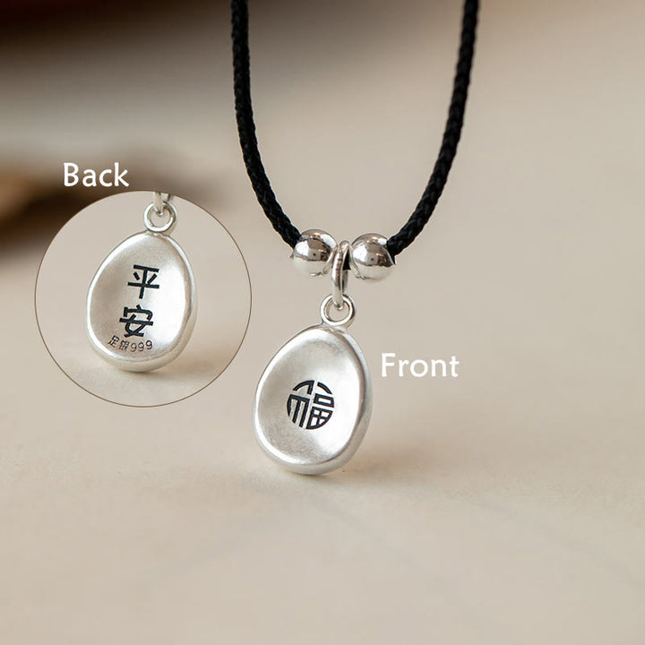 Buddha Stones999スターリングシルバー 平和と喜び 福の字 幸運 925スターリングシルバー チェーンネックレスペンダント