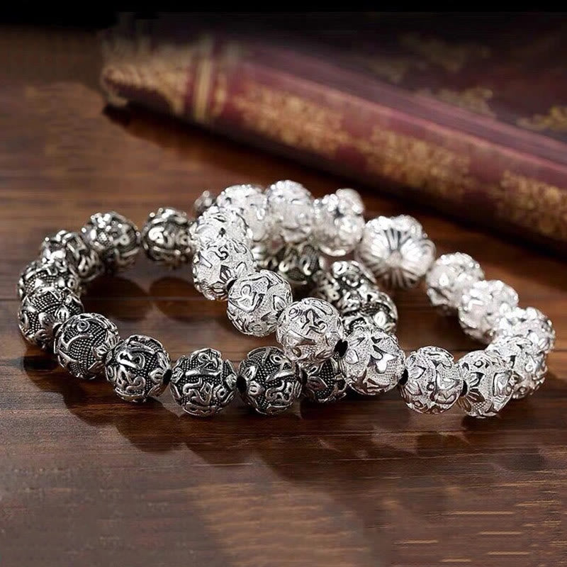 Buddha StonesチベットOm Mani Padme Hum彫刻 合金ビーズ お守り ブレスレット