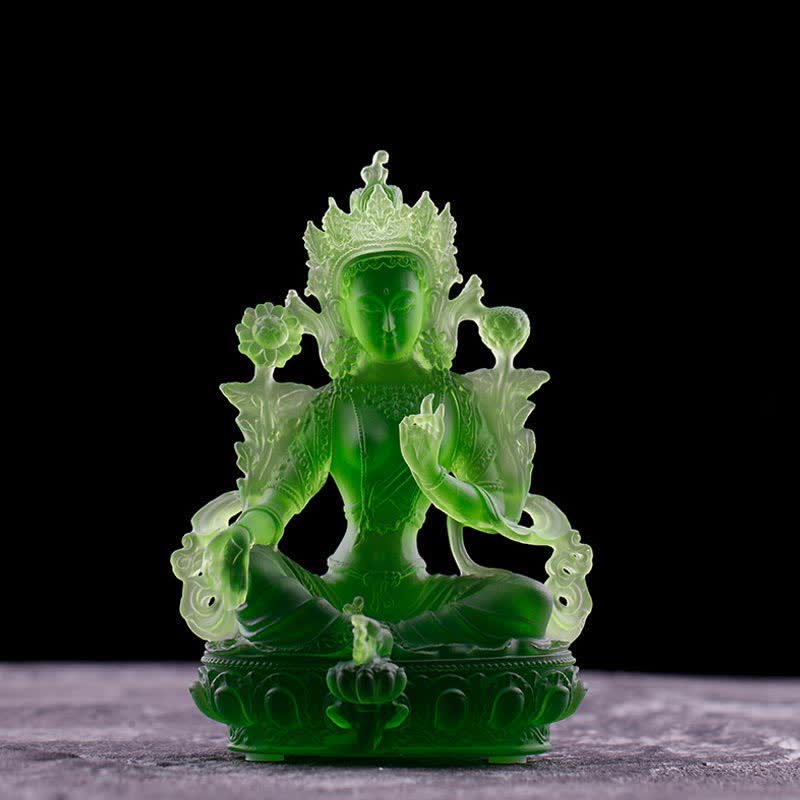 Buddha Stonesグリーンターラ ハンドメイド リュウリ クリスタル アートピース 守護 自宅 オフィス 像 装飾