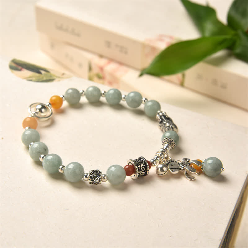 Buddha Stones 925スターリングシルバー 天然翡翠琥珀 貔貅ポニー 成功のブレスレット