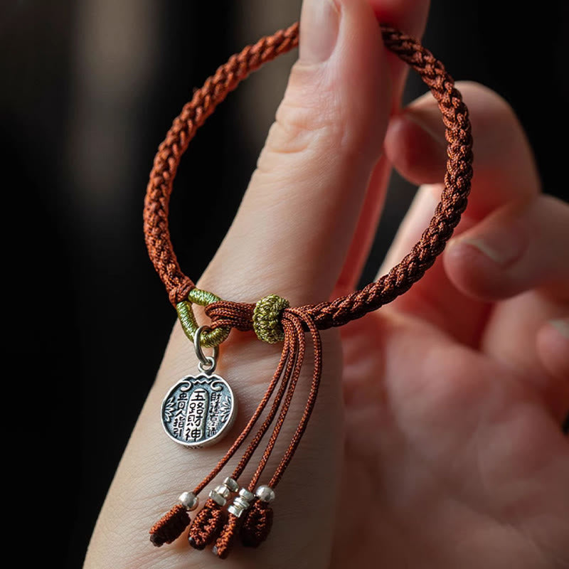 Buddha Stonesハンドメイド 925 スターリングシルバー 五行神 富と幸運の守護 紐編みブレスレット