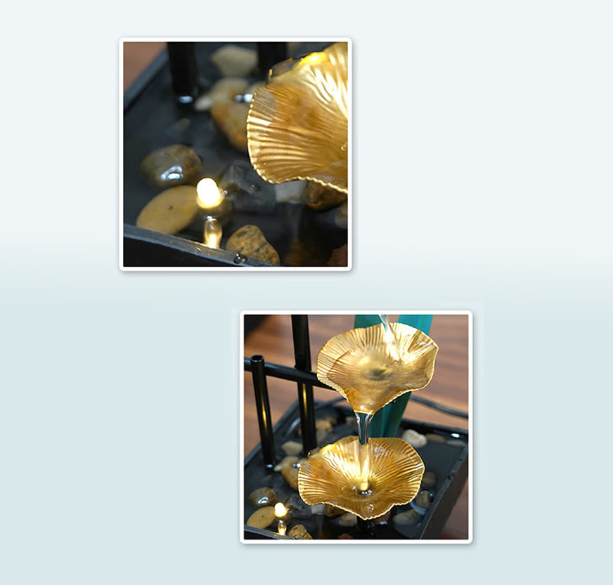 Buddha Stones3層 滝 噴水 卓上 蓮 飾り 川石付き デスクトップ装飾