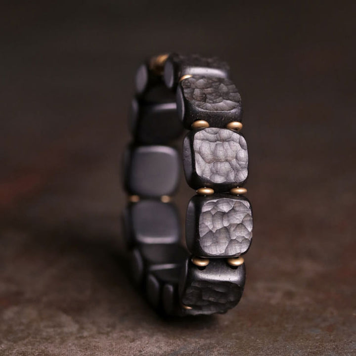 Buddha Stonesレトロ 黒檀 木目調 銅製 平和 バランス ブレスレット