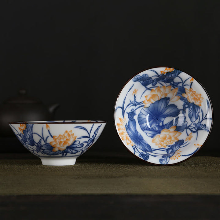 Buddha Stones、花、フーキャラクター、山、蓮、桜、陶器のティーカップ、カンフーティーカップ