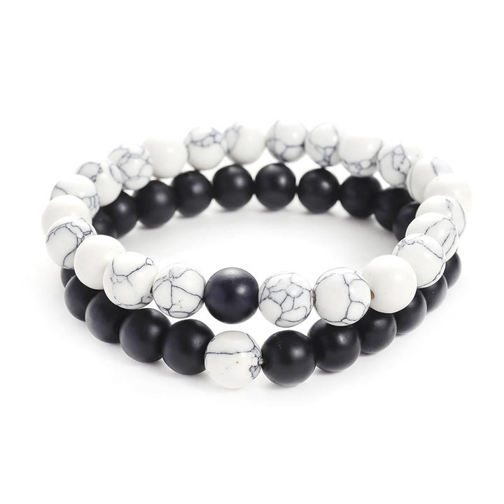 Buddha Stones2個入り 天然フロストストーン ホワイトターコイズビーズ カップルブレスレット