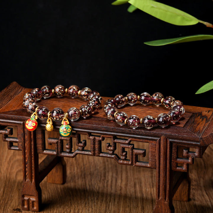 Buddha Stones金呑み獣ファミリーチャーム 光る蛍光Liuliガラスビーズ 成功ブレスレット