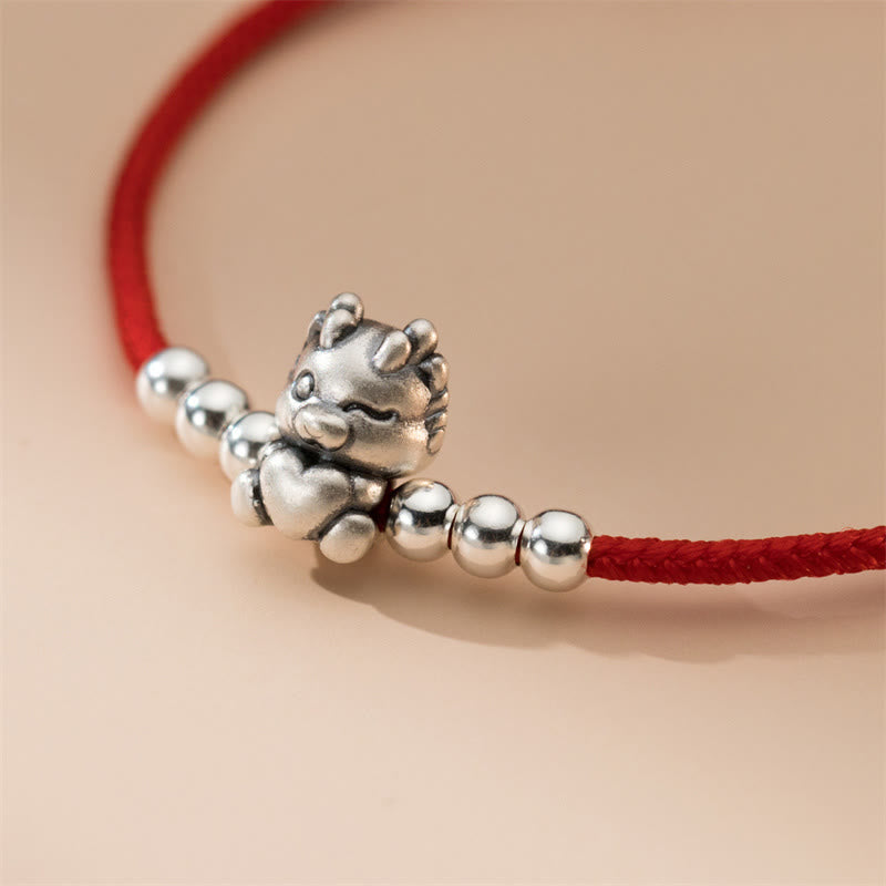 Buddha Stonesハンドメイド999スターリングシルバー龍年幸運レッドブレスレット
