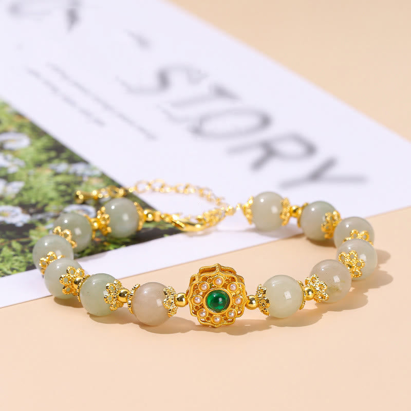 Buddha Stones天然翡翠繁栄ビーズチェーンブレスレット