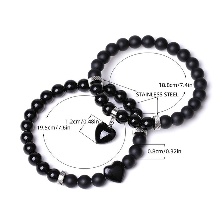 Buddha Stones2個入り ブラックオニキス クリスタルストーン 愛の心を守るサポート カップルブレスレット