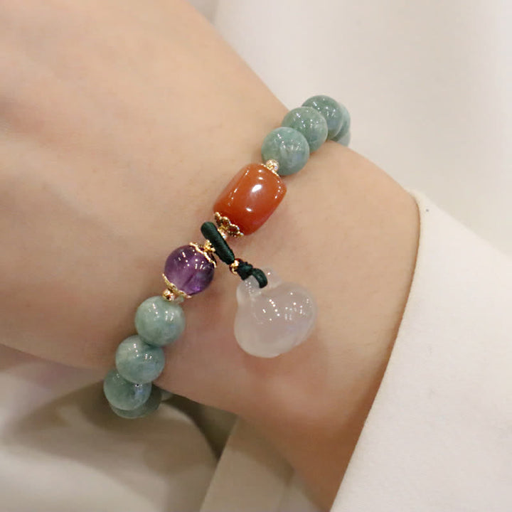 Buddha Stonesシアン翡翠 蓮の花 かぼちゃ 願い 平和バックル アメジスト クリスタル ヒーリングブレスレット