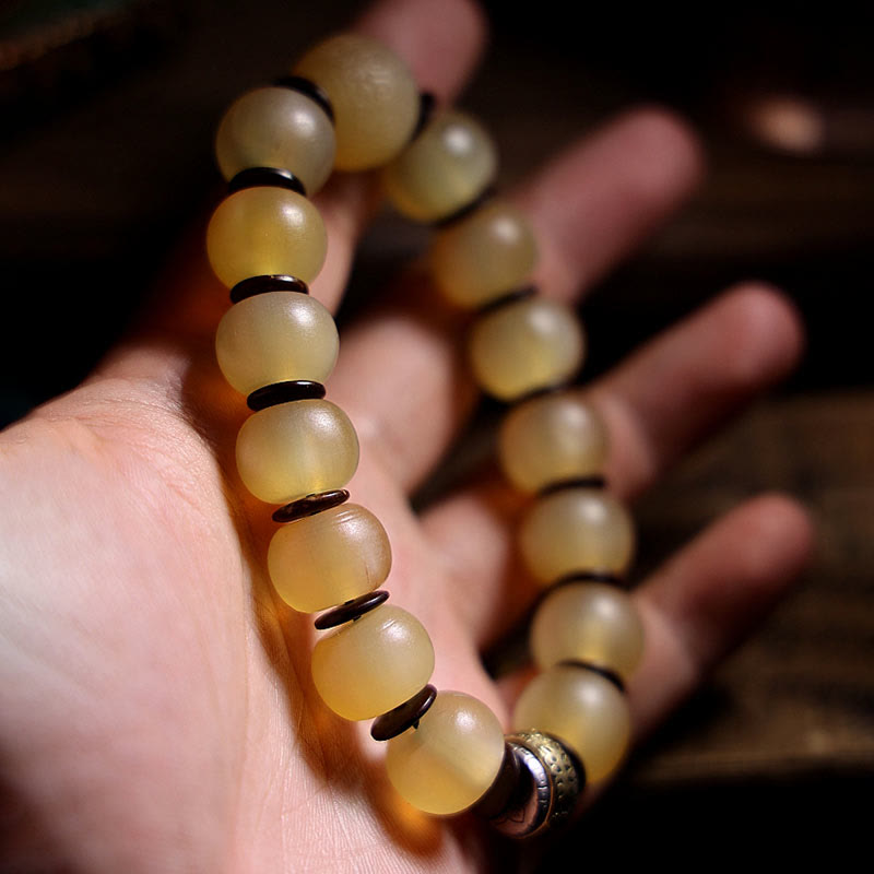Buddha Stones手作り チベット羊角オーム・マニ・パドメ・フム縁起の良いブレスレット