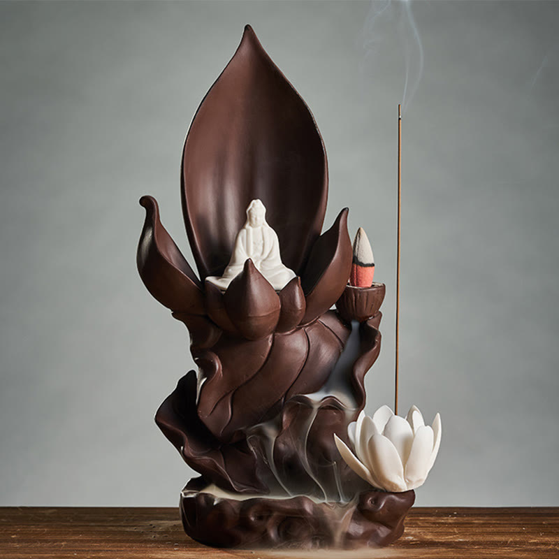 Buddha Stones蓮仏 観音菩薩 悟り 紫粘土 香炉 装飾