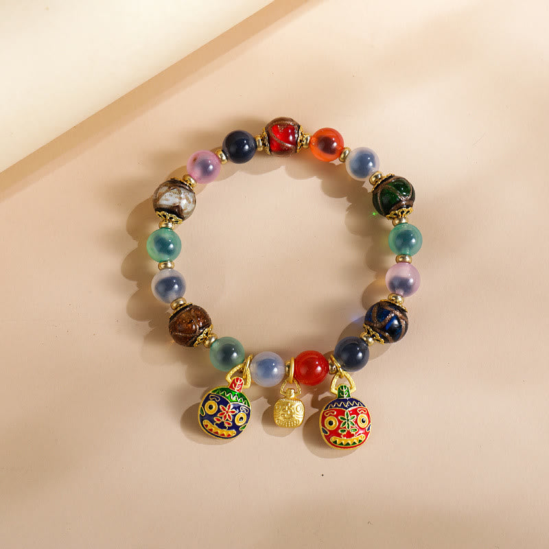 Buddha Stonesカラフル キャンディ瑪瑙 金 呑み込み獣 家族 柳 ガラス ビーズ 強さ ブレスレット