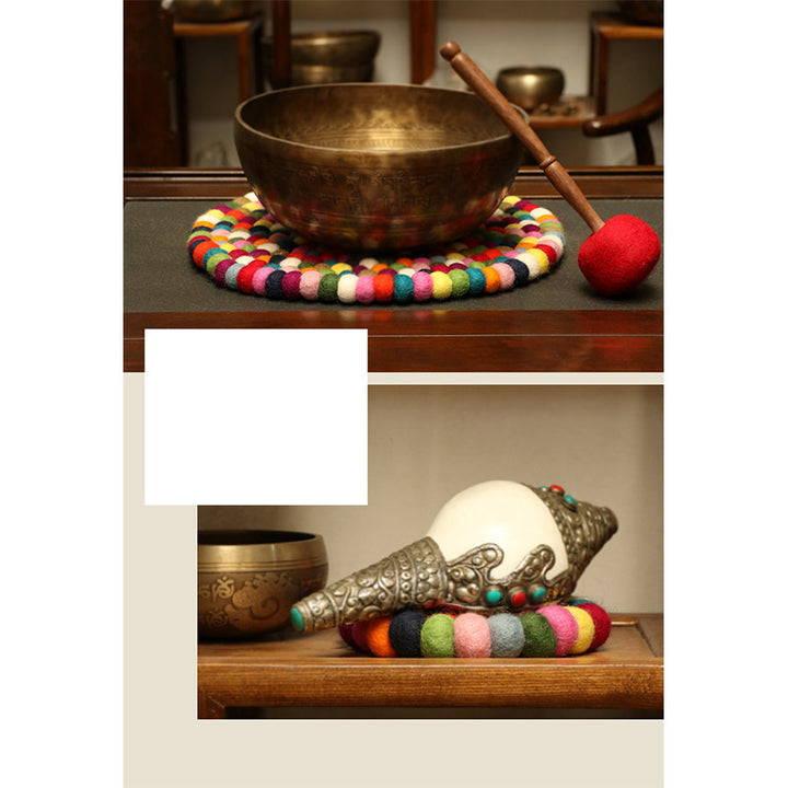 Buddha Stones チベットのシンギングボウルをモチーフにした手作りのフェルトウール製クッション装飾 - image 8