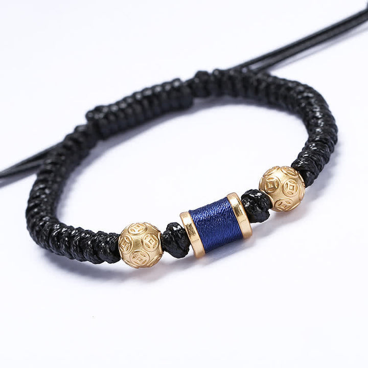Buddha Stones999 スターリングシルバー 銅コインビーズ 銅バランス編み紐ブレスレット