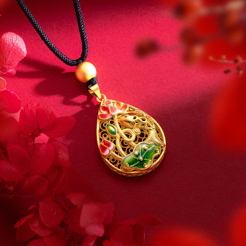 Buddha Stones鯉蓮の花葉銅幸運ネックレスペンダント - image 5