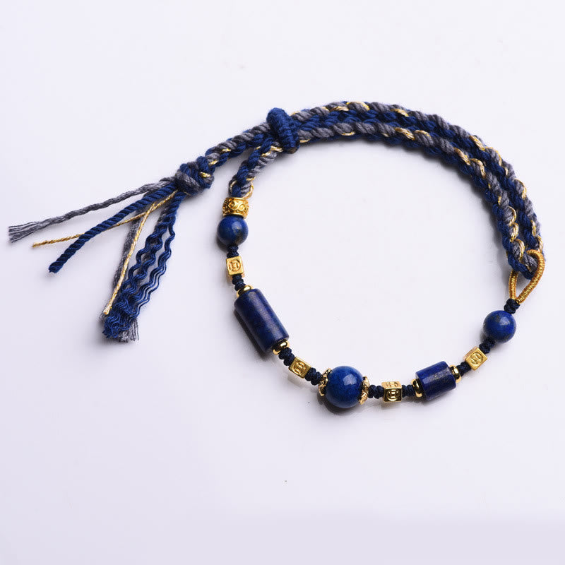 Buddha Stonesハンドメイド天然ラズライトビーズポジティブロープブレスレット