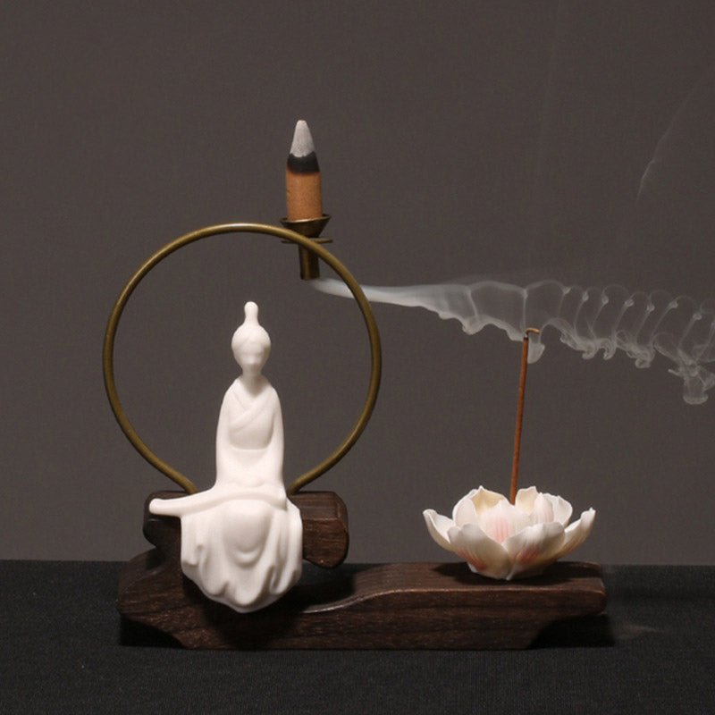 Buddha Stones陶器 蓮 癒し 瞑想 香炉 装飾