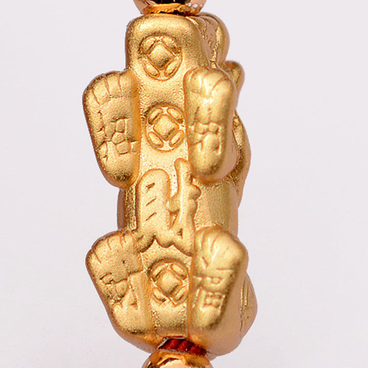 Buddha Stones24K 金メッキ 貔貅 幸運の赤紐ブレスレット