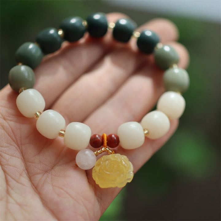 Buddha Stonesグラデーション菩提樹種子琥珀蓮平和ブレスレット