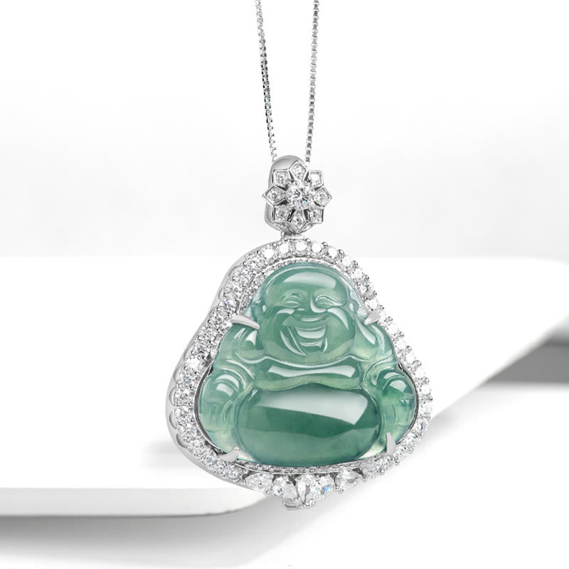 Buddha Stones925スターリングシルバー 笑う仏陀 天然翡翠 幸運の豊かさ チェーンネックレスペンダント - image 2