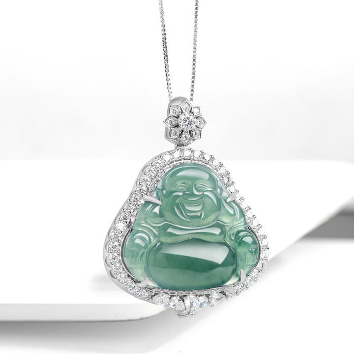 Buddha Stones925スターリングシルバー 笑う仏陀 天然翡翠 幸運の豊かさ チェーンネックレスペンダント - image 2