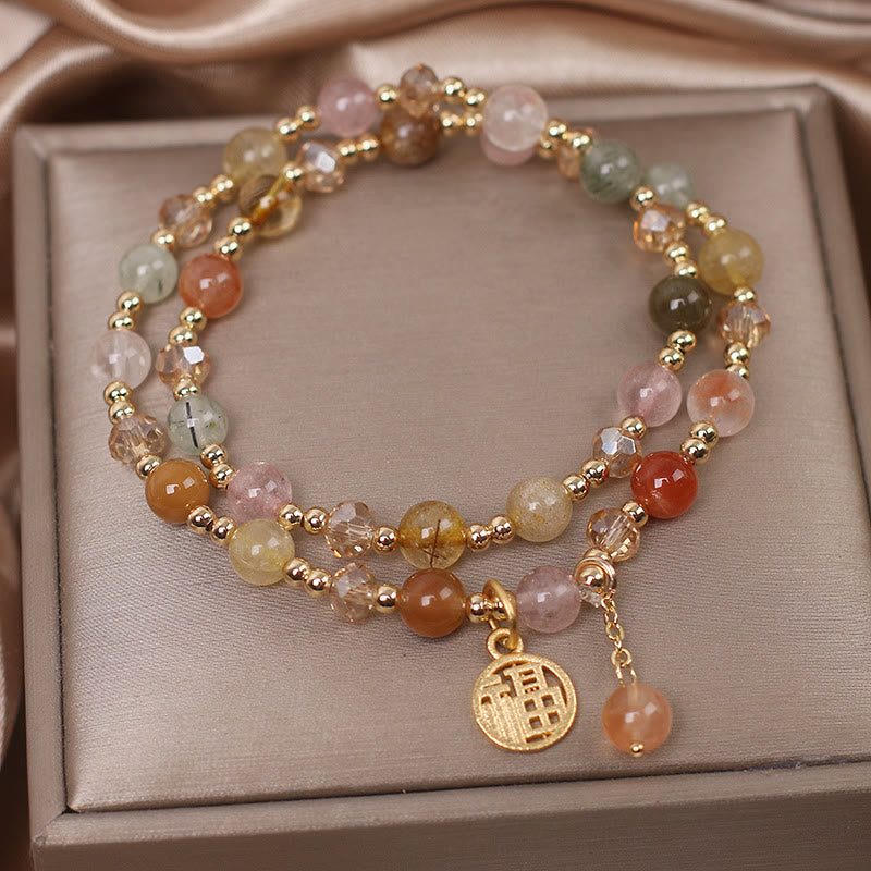 Buddha Stonesマルチカラールチルクォーツ 福文字 縁起物ブレスレット