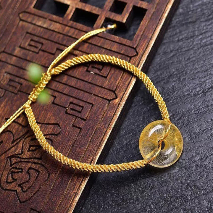 Buddha Stonesラウンドシトリンピースバックルハピネス編みブレスレット
