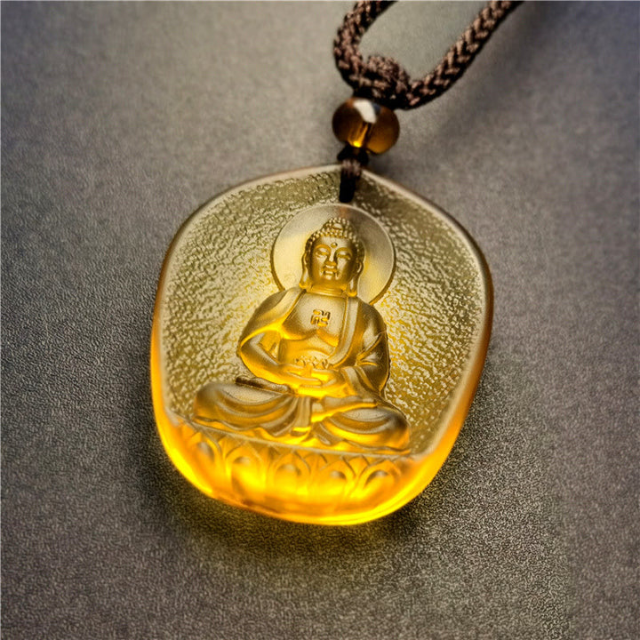 Buddha Stones十二支誕生仏の祝福 劉里 クリスタル 慈悲のネックレス ペンダント - 犬/豚-阿弥陀仏（ペンダントサイズ：約4.5×3.8×1cm） - image 0