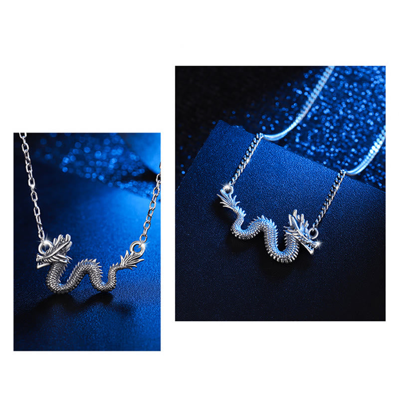 Buddha Stones925スターリングシルバー 龍年 縁起の良い龍の守護チェーンネックレスペンダント