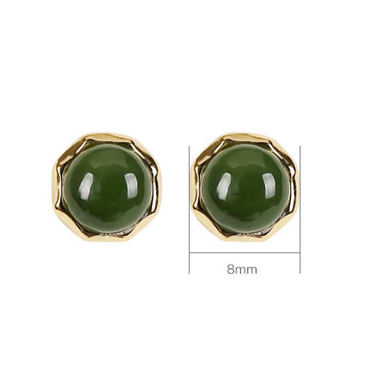 Buddha Stones 925スターリングシルバー ゴールドメッキ 天然和田翡翠ビーズ 幸運のスタッドピアス - image 7