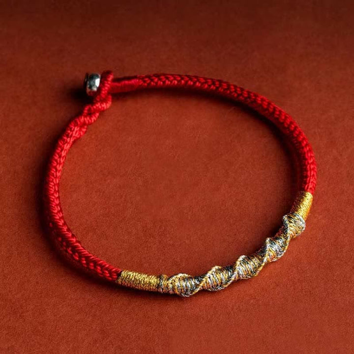 Buddha Stones925スターリングシルバー 幸運と強さ 赤い糸の保護編みブレスレット