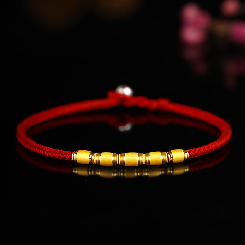 Buddha Stones999ゴールド ラッキービーズ 8スレッド ピースノット レッドロープブレスレット