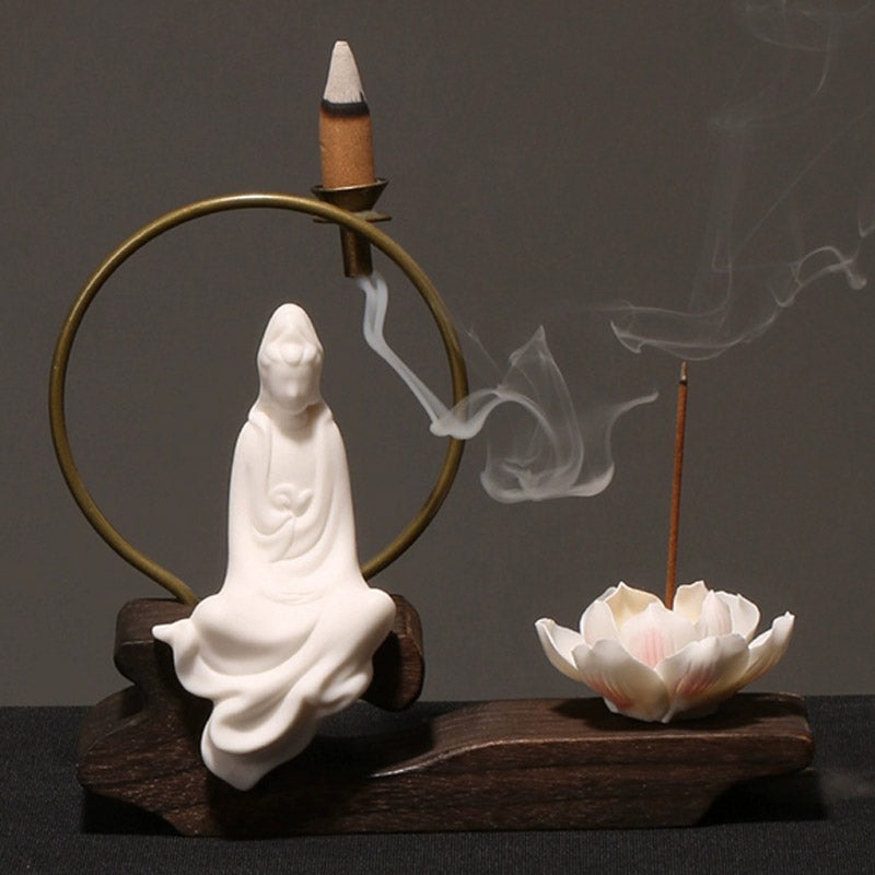 Buddha Stones陶器 蓮 癒し 瞑想 香炉 装飾