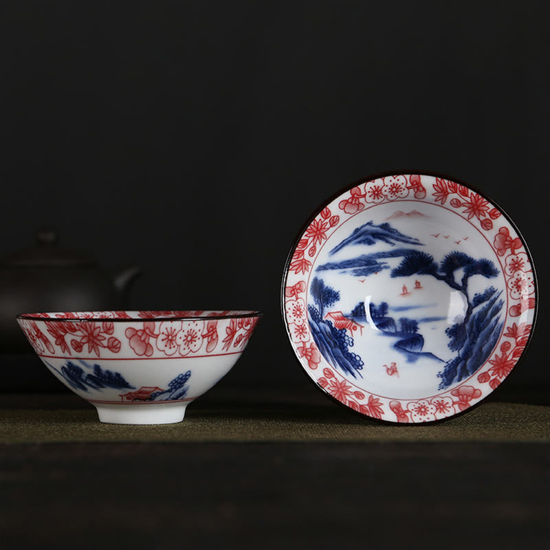 Buddha Stones、花、フーキャラクター、山、蓮、桜、陶器のティーカップ、カンフーティーカップ