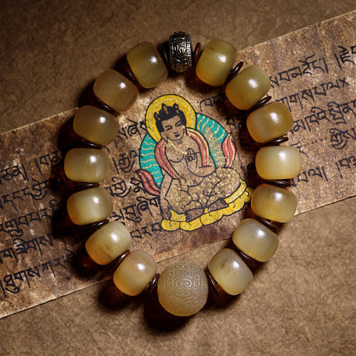 Buddha Stones手作り チベット羊角オーム・マニ・パドメ・フム縁起の良いブレスレット