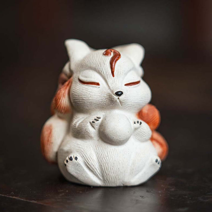 Buddha Stonesミニ九尾狐紫粘土幸運デスク装飾
