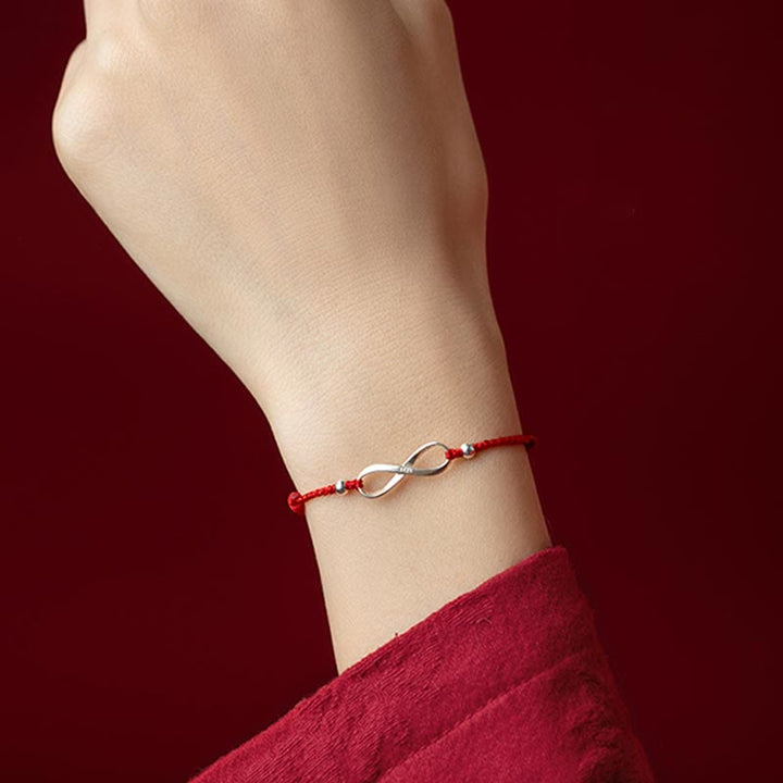 Buddha Stones925スターリングシルバー エンドレスノット 幸運の守り レッドストリングブレスレット アンクレット