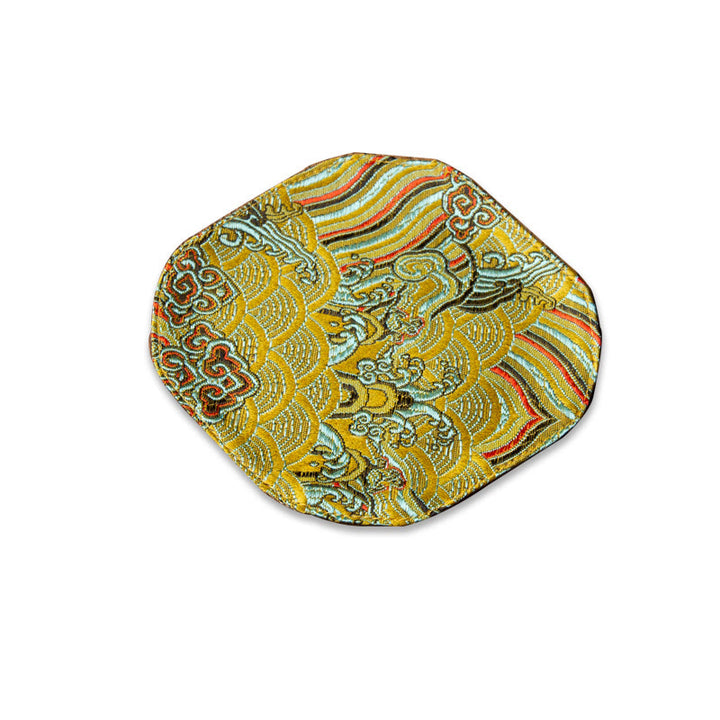 Buddha Stones、海波、竹、梅の花、錦織りの刺繍、カップマットパッド、ティーカップコースター、カンフーティーマット
