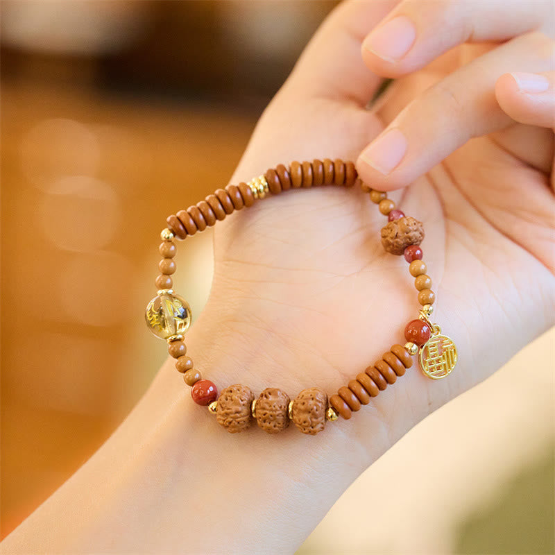 Buddha Stonesチベット菩提樹の種子 ブラックオニキス スモーキークォーツオーム・マニ・パドメ・フムフー キャラクター開運財運ブレスレット
