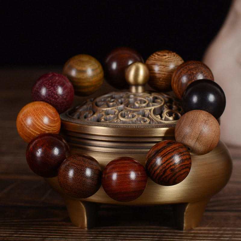 Buddha Stonesマルチカラー サンダルウッド 保護 ヒーリング ブレスレット