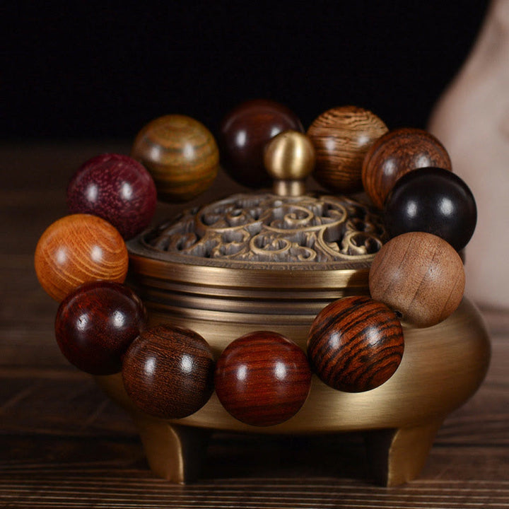 Buddha Stonesマルチカラー サンダルウッド 保護 ヒーリング ブレスレット