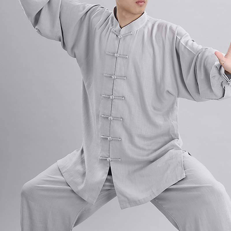 Buddha Stones瞑想禅祈りスピリチュアル太極拳気功練習ユニセックス刺繍服セット - ライトグレーの長袖 - US12、 UK/AU16、 EU44 (2XL) - image 6