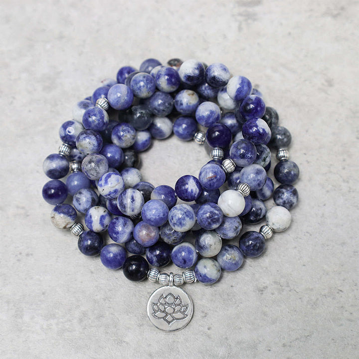 Buddha Stones天然ブルーアベンチュリン ロータスピースネックレスブレスレット