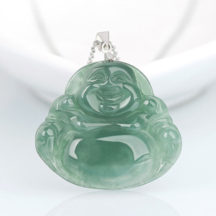 Buddha Stones925スターリングシルバー 笑う仏陀 翡翠 保護 穏やか ネックレス チェーン ペンダント